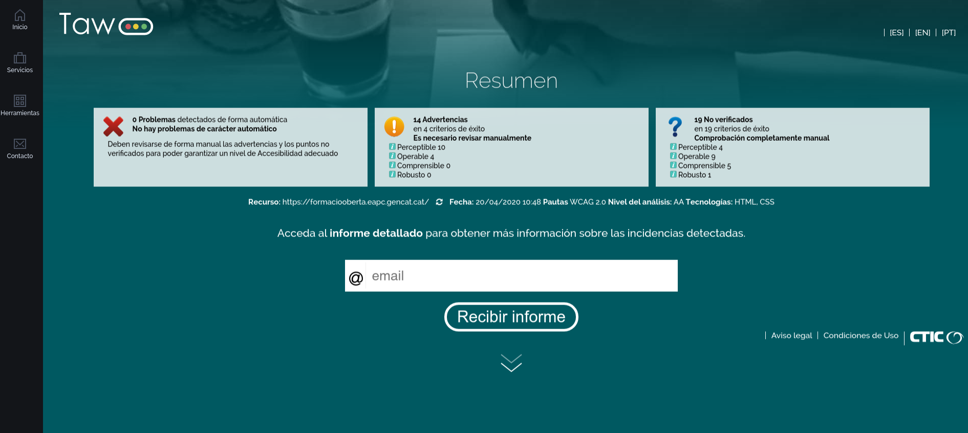  Captura de pantalla de la validació WCAG en tawdis.net